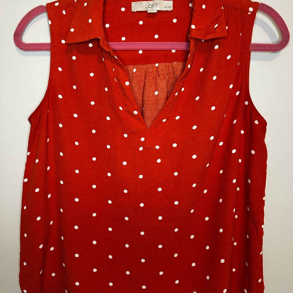 **2 FOR $15 FREE SHIPPING***Loft petite Orange Polka Dot Sleeveless Blouse